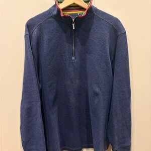 Robert Graham Navy Quarter-Zip Textured Pullover with Color-Trim Collar